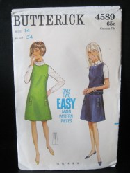 4589 BUTTERICK 1960s EZ ONE PIECE A-LINE SLEEVELESS  JUMPER PATTERN 10